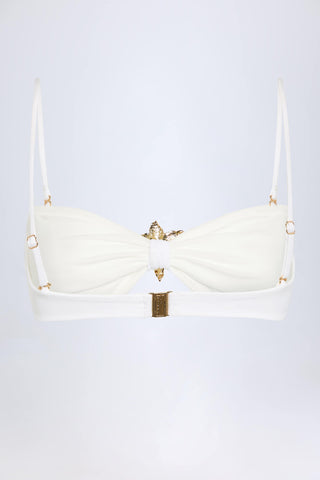 Hardware-Detail Halterneck Bikini Top in White