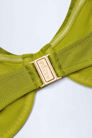 Bead-Embellished Ruched Underwired Bikini Top in Olive Green