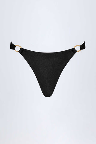Hardware-Detail Thong Bikini Bottoms in Black