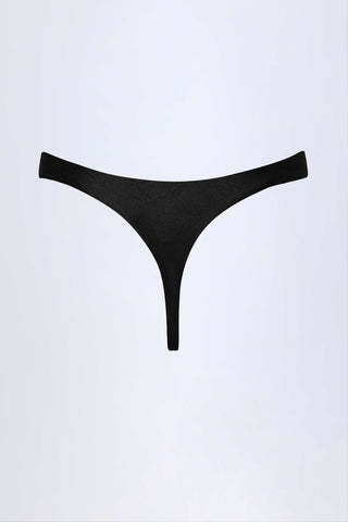 Hardware-Detail Thong Bikini Bottoms in Black