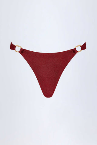 Hardware-Detail Thong Bikini Bottoms in Dark Cherry
