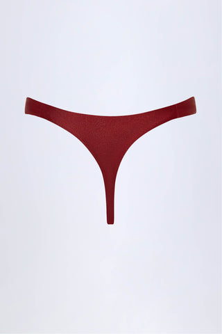 Hardware-Detail Thong Bikini Bottoms in Dark Cherry