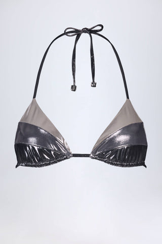 Panelled Bikini Bra in Silver Chrome