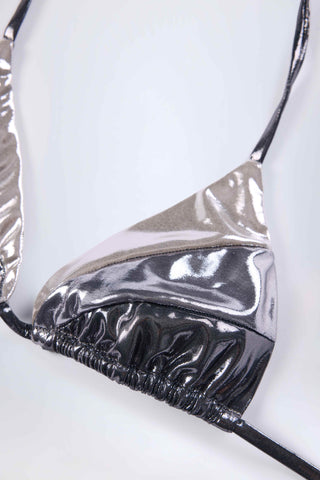 Panelled Bikini Bra in Silver Chrome