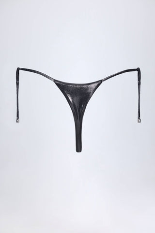 Thong Bikini Bottoms in Silver Chrome