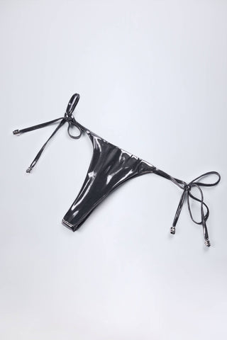 Thong Bikini Bottoms in Silver Chrome