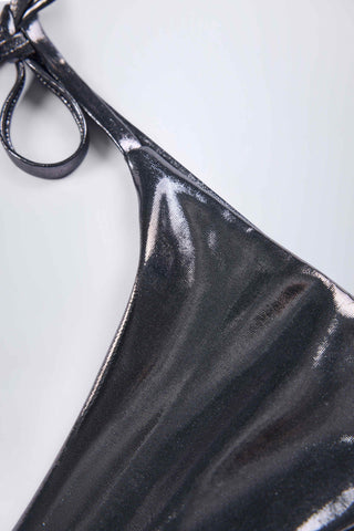 Thong Bikini Bottoms in Silver Chrome