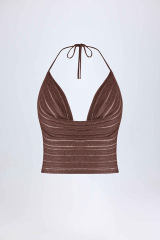 Plunge Halterneck Crop Top in Bronze