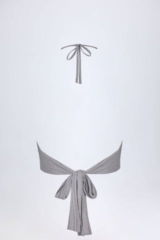 Plunge Halterneck Crop Top in Silver