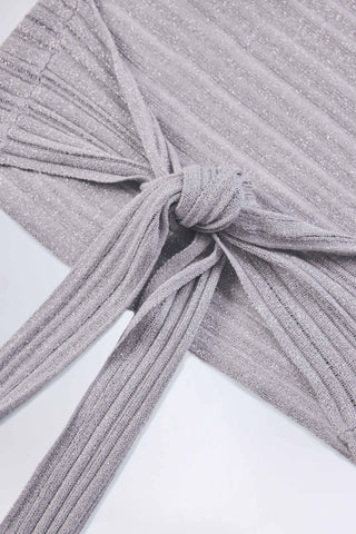 Plunge Halterneck Crop Top in Silver