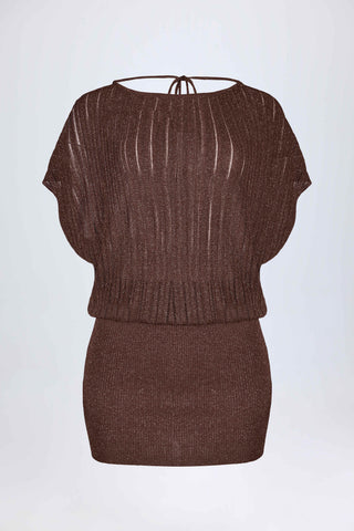 Backless Batwing Mini Dress in Bronze