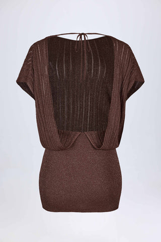 Backless Batwing Mini Dress in Bronze