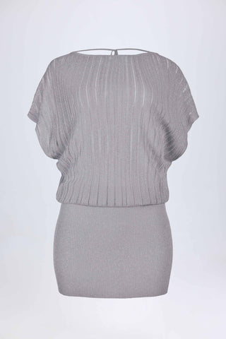 Backless Batwing Mini Dress in Silver