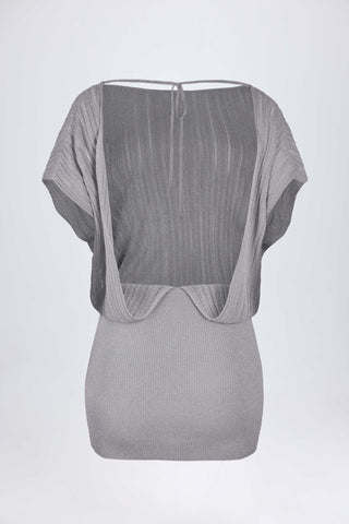 Backless Batwing Mini Dress in Silver