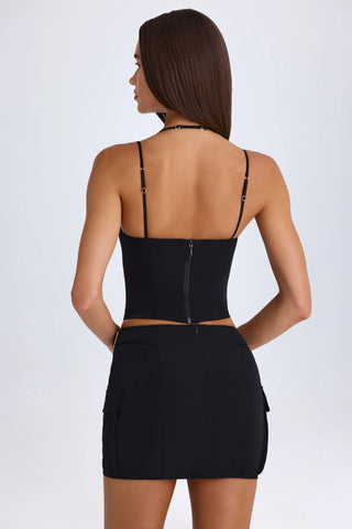 Lace-Up Micro Mini Skirt in Black