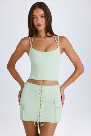 Lace-Up Micro Mini Skirt in Green