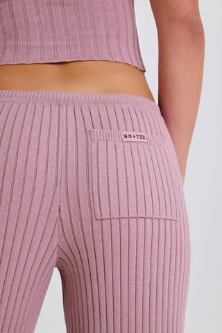 Ribbed Knit Wide-Leg Joggers in Mauve